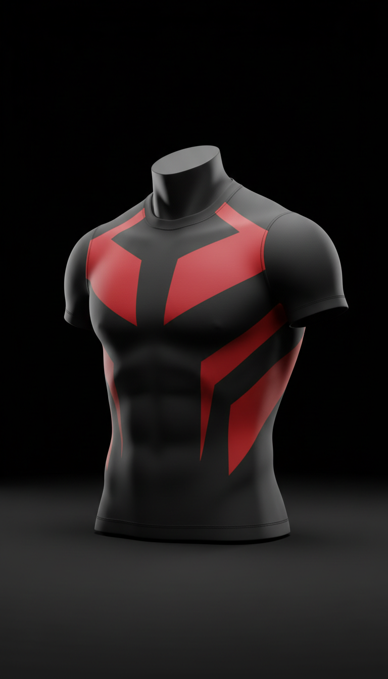 Aggressive Red-Accent Athletic Compression Top